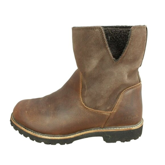 LL Bean Brown Leather Side Zip Rugged Cozy Chelsea Winter Boots Size 8.5 M - Picture 1 of 9